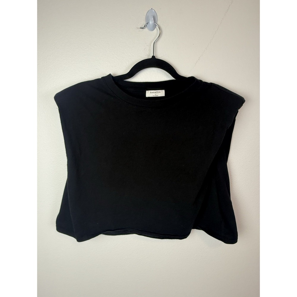 Babaton Women's Size Large Shoulder Pad Cropped Tank Top Black